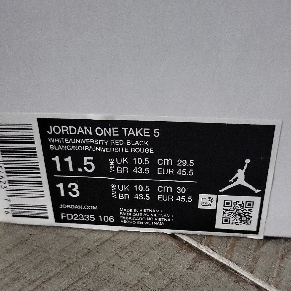 Jordan One Take 5 White Athletic Sneakers Black Red With Box